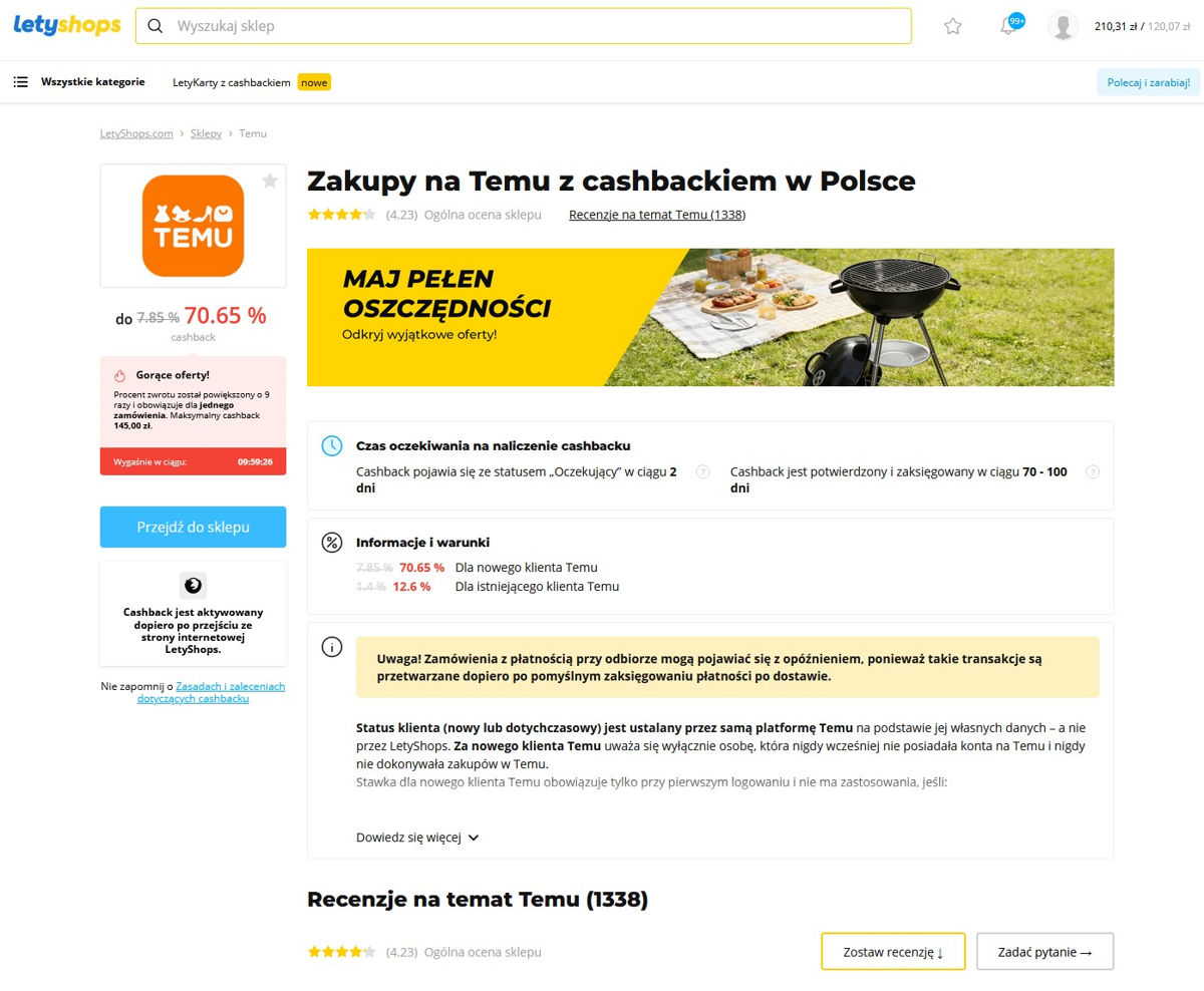 Zwiększony cashback TEMU dla nowych użytkowników
