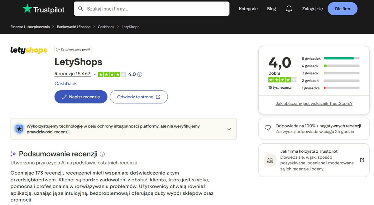 Opinie o Letyshops w TrustPilot Opinie o Letyshops w TrustPilot