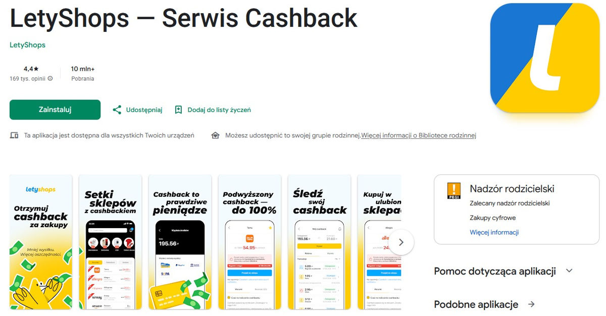 Opinie o aplikacji mobilnej Letyshops w GooglePlay Opinie o aplikacji mobilnej Letyshops w GooglePlay