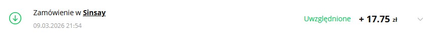 Cashback Sinsay na kwotę 17.75 zł Cashback Sinsay na kwotę 17.75 zł