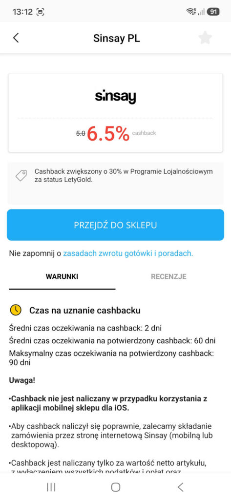 Cashback Sinsay