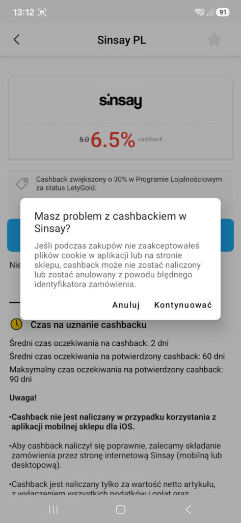 Cashback Sinsay